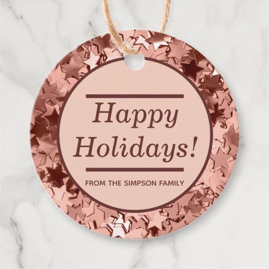 ハッピーホリデーズグリッターバラ金ゴールドクリスマスギフティング フェイバータグ (正面)