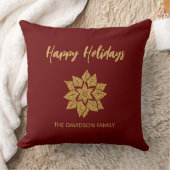 ハッピーホリデーズグリッターポインセティアクリスマス クッション (ブランケット)