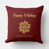 ハッピーホリデーズグリッターポインセティアクリスマス クッション (正面)