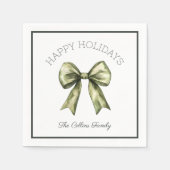 ハッピーホリデーズグリーンウォーターカラーボーモダンウ スタンダードカクテルナプキン (正面)