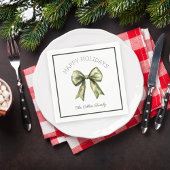 ハッピーホリデーズグリーンウォーターカラーボーモダンウ スタンダードカクテルナプキン