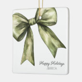 ハッピーホリデーズグリーンウォーター色のボークリスマス セラミックオーナメント (左)