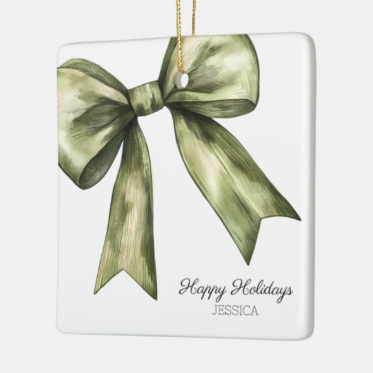 ハッピーホリデーズグリーンウォーター色のボークリスマス セラミックオーナメント (左)