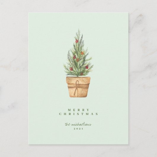 ハッピーホリデーズグリーンクリスマスツリー葉書 ポストカード (正面)