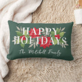 ハッピーホリデーズグリーンクリスマスフローラファミリー名 ランバークッション (ブランケット)