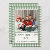 ハッピーホリデーズグリーンジンガム写真と文字 シーズンカード (正面/裏面)