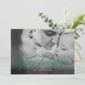 ハッピーホリデーズグリーンスクリプトフォトクリスマスカード 案内状 (スタンド正面)