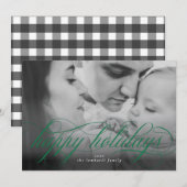 ハッピーホリデーズグリーンスクリプトフォトクリスマスカード 案内状 (正面/裏面)