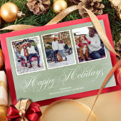 ハッピーホリデーズグリーンスクリプトフォトコラージュ シーズンカード