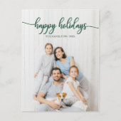 ハッピーホリデーズグリーンスクリプトユニークフォトクリスマス ポストカード (正面)