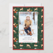 ハッピーホリデーズグリーントナカイ花の柄の写真 シーズンカード (正面)