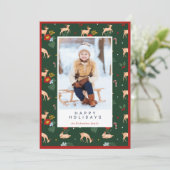 ハッピーホリデーズグリーントナカイ花の柄の写真 シーズンカード (スタンド正面)
