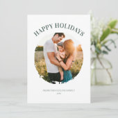 ハッピーホリデーズグリーンファミリーフォトクリスマモダンス シーズンカード (スタンド正面)