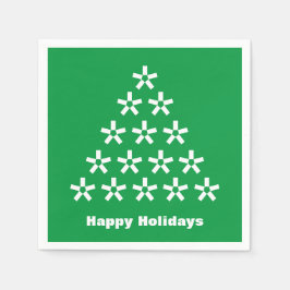 ハッピーホリデーズグリーンホワイトスノースターズツリー紙 スタンダードカクテルナプキン