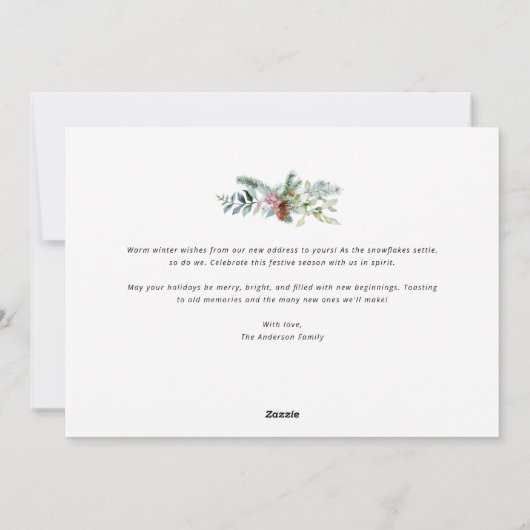 ハッピーホリデーズグリーンムービングアナウンスメントカード シーズンカード (裏面)