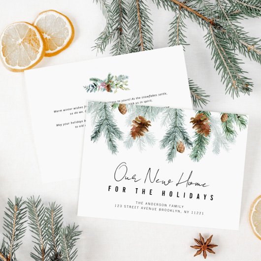 ハッピーホリデーズグリーンムービングアナウンスメントカード シーズンカード