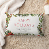ハッピーホリデーズグリーンリーフェスティバルクリスマスファミリー ランバークッション (ブランケット)