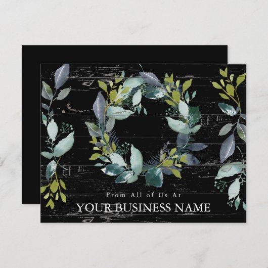 ハッピーホリデーズグリーンリーリースブラックビジネス シーズンカード (正面/裏面)