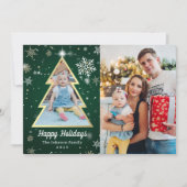 ハッピーホリデーズグリーンレッドクリスマスツリー2写真 シーズンカード (正面)