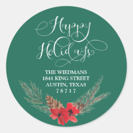 ハッピーホリデーズグリーン差出人住所ラウンドステッカー ラウンドシール