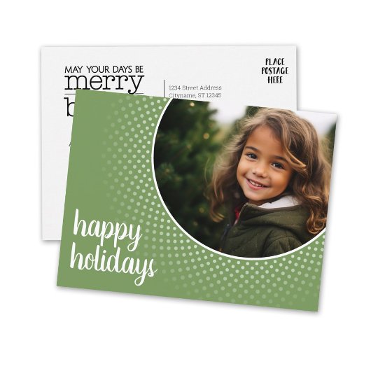 ハッピーホリデーズグリーン水玉模様縁ど シーズンポストカード
