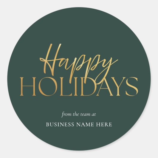 ハッピーホリデーズグリーン金ゴールドビジネスクリスマス ラウンドシール (正面)