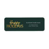 ハッピーホリデーズグリーン金ゴールド差出人住所 ラベル (正面)