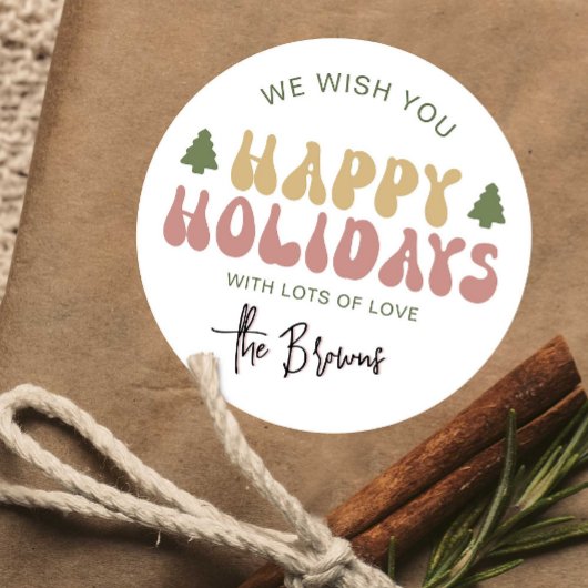 ハッピーホリデーズグルーヴィレトロクリスマスギフト ラウンドシール