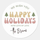 ハッピーホリデーズグルーヴィレトロクリスマスギフト ラウンドシール (正面)