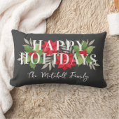 ハッピーホリデーズグレークリスマスフローラファミリー名 ランバークッション (ブランケット)