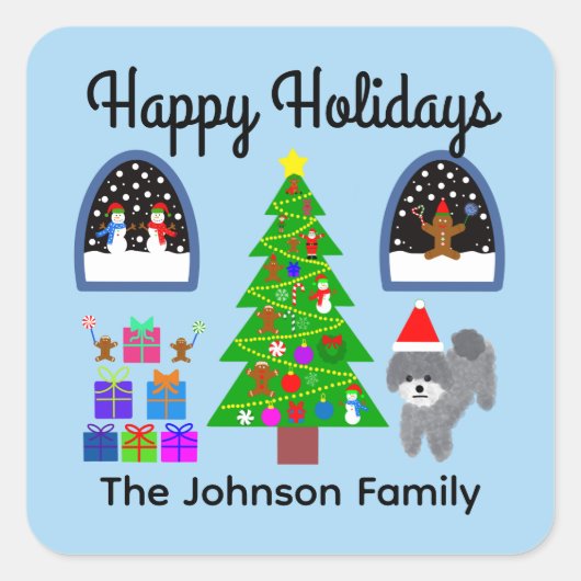 ハッピーホリデーズグレープードルクリスマスステッカー#4 スクエアシール (正面)