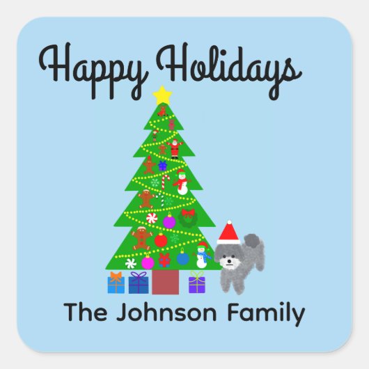 ハッピーホリデーズグレープードルクリスマスステッカー#5 スクエアシール (正面)