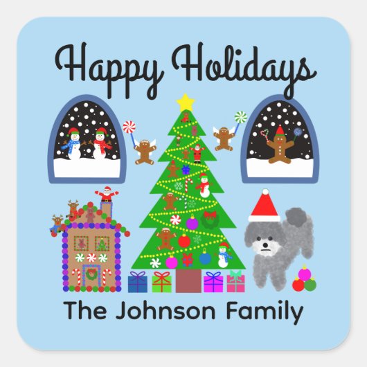 ハッピーホリデーズグレープードルクリスマスステッカー#6 スクエアシール (正面)