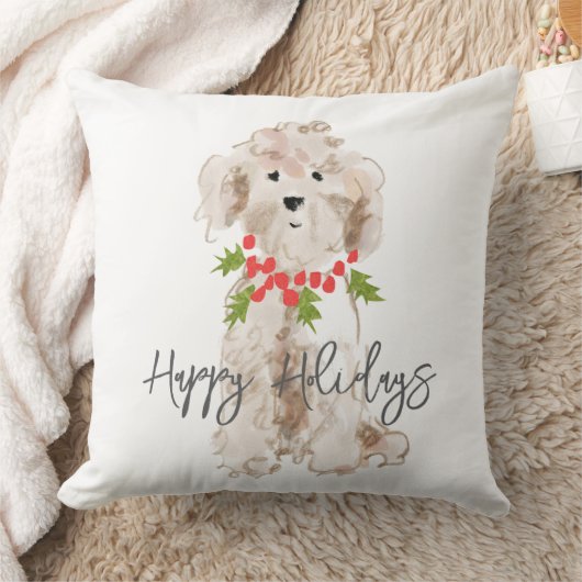 ハッピーホリデーズコックパオドッグクリスマスフェスティバル クッション (ブランケット)