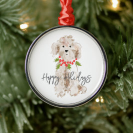 ハッピーホリデーズコックパオドッグクリスマスフェスティバル メタルオーナメント