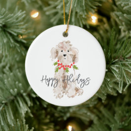 ハッピーホリデーズコックパプー犬クリスマスアニュアル セラミックオーナメント