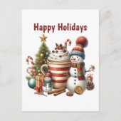 ハッピーホリデーズコーヒー雪だるま シーズンポストカード (正面)