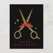ハッピーホリデーズゴールデングリッター美容師カード ポストカード (正面)