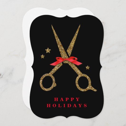 ハッピーホリデーズゴールデングリッター美容師カード 招待状 (正面/裏面)