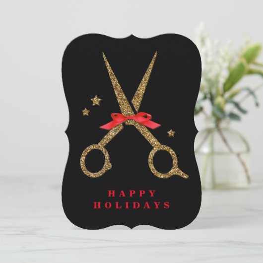 ハッピーホリデーズゴールデングリッター美容師カード 招待状 (スタンド正面)