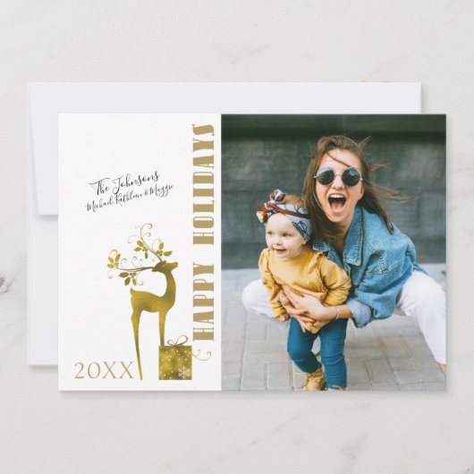 ハッピーホリデーズゴールドフォイルトナカイ独身のの写真 シーズンカード (正面)