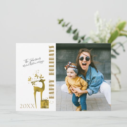 ハッピーホリデーズゴールドフォイルトナカイ独身のの写真 シーズンカード (スタンド正面)