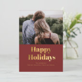 ハッピーホリデーズゴールドフォイルフォトカードパーソナライズ 招待状 (スタンド正面)