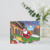 ハッピーホリデーズサンタアンドアリゲータークォーフランスのター ポストカード (スタンド正面)