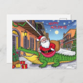 ハッピーホリデーズサンタアンドアリゲータークォーフランスのター ポストカード (正面/裏面)