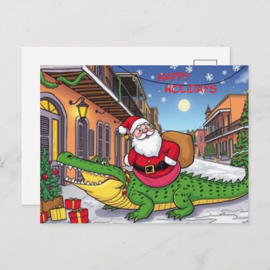 ハッピーホリデーズサンタアンドアリゲータークォーフランスのター ポストカード (正面/裏面)