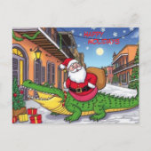 ハッピーホリデーズサンタアンドアリゲータークォーフランスのター ポストカード (正面)