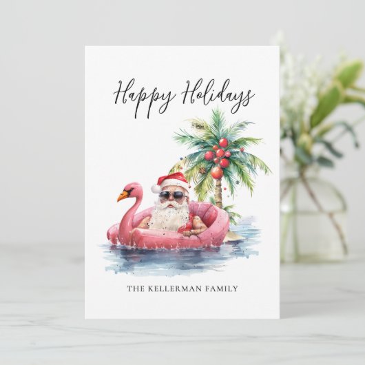 ハッピーホリデーズサンタクロースビーチクリスマス シーズンカード (スタンド正面)