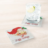 ハッピーホリデーズサンタクロースレトロ ガラスコースター (アングル)
