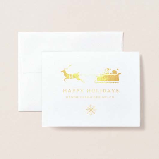 ハッピーホリデーズサンタクロース企業のビジネスフォイル 箔カード (封筒付き正面)